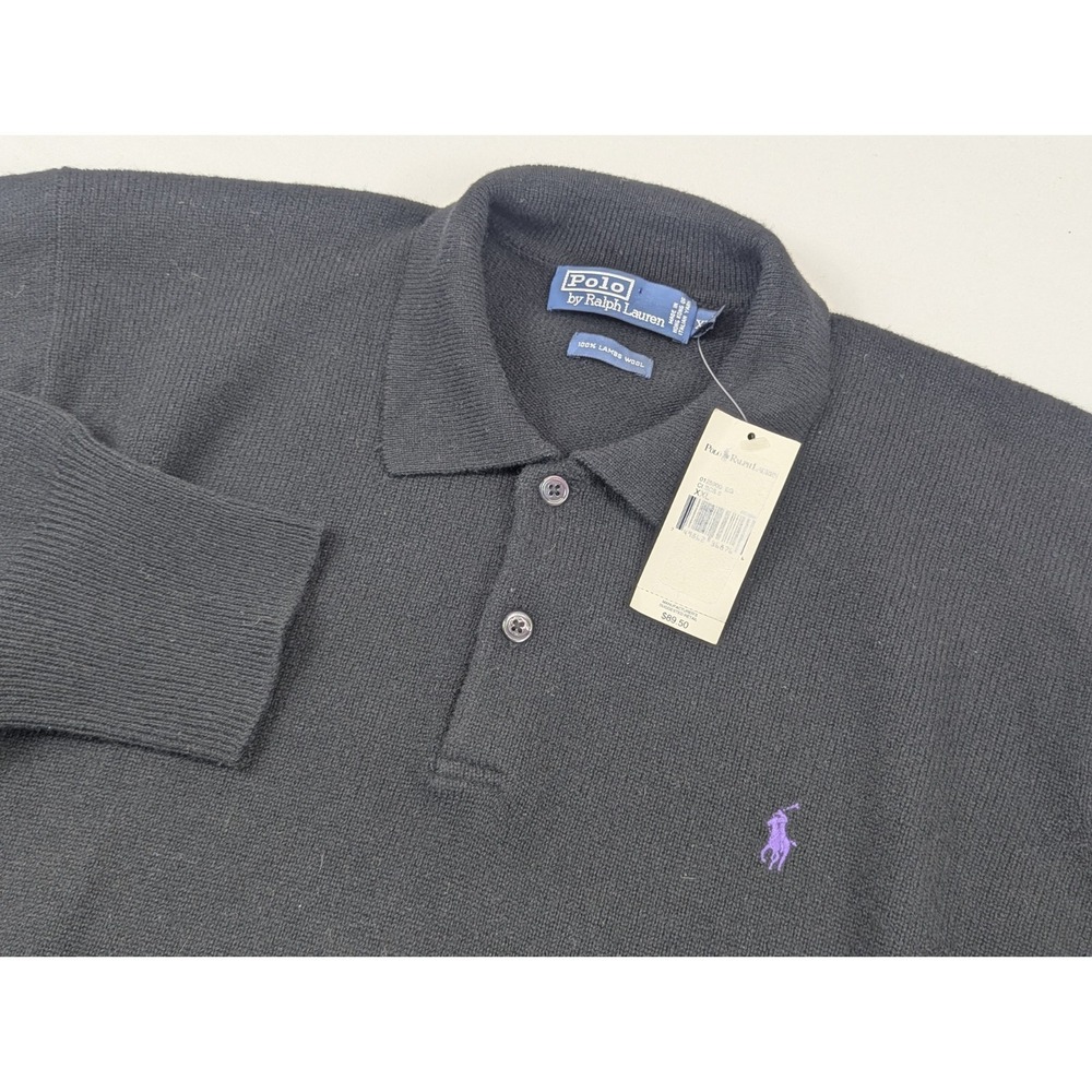 Polo Ralph Lauren Mens XXL Black 100% Lambswool Long Sleeve Polo Sweater New NWT
